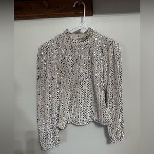 Sanctuary Silver Velvet Sequin Long Sleeve Top Extra Small